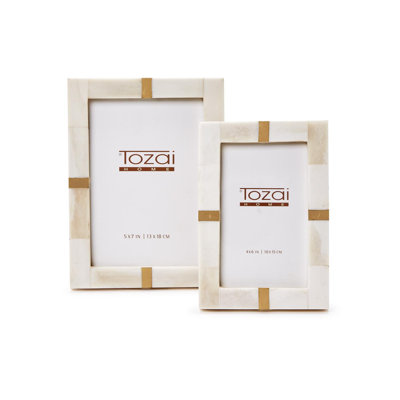 Royale Bone Brass Photo Frames Set of 2-5"x7" Tabletop Picture Frames MDF Glass Home Decor