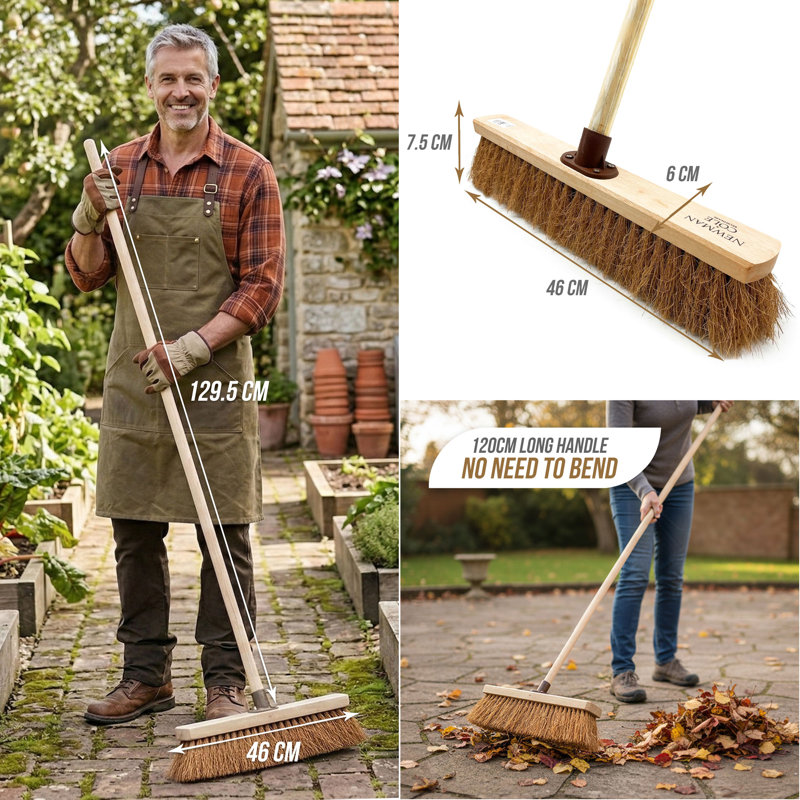 18" Soft Outdoor Broom with Natural Coco Bristle Brush