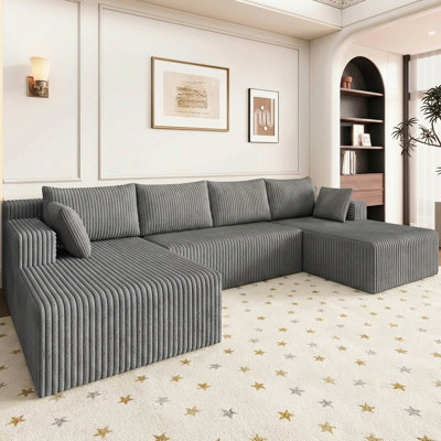 Boneless 124" U-Shape Cloud Couch, Modern Modular Sectional U-Shape Sofa, Corduroy Upholstered Couches Deep Seat Sleeper Chaise Longue for Living Room, No Assembly Required