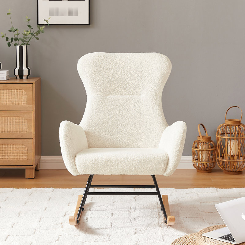 Rocking Chair In Fabric And Metal Frame Design Cream Chair, Structure For Comfortable Use