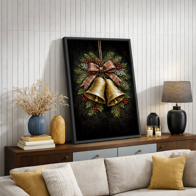 Décoration de Noël rustique de clochettes de Noël, photos de salon, impression sur toile giclée sur toile encadrée
