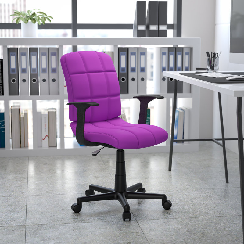 Mid-Back Quilted Vinyl Swivel Task Office Chair, Purple, With Arms