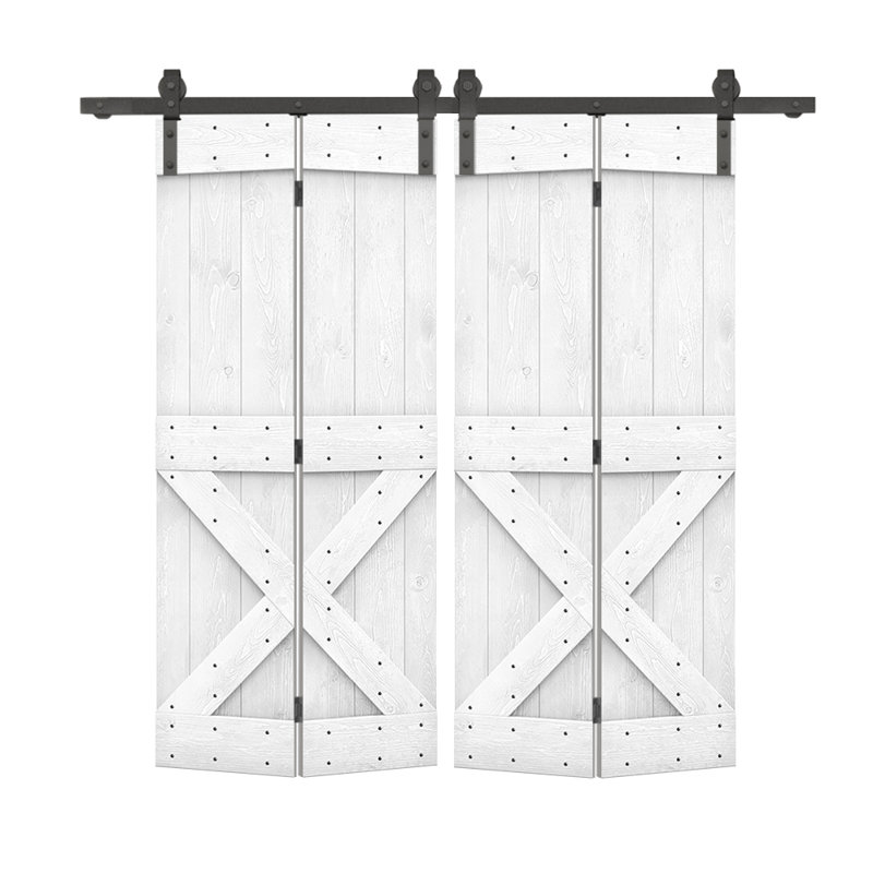Porte de grange en bois 84 pliable avec trousse de quincaillerie d'installation, 48 po x 84 po, Blanc