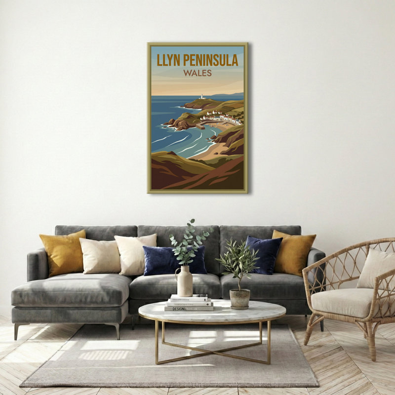 Llyn Peninsula, Wales - Romantic Coastal Escape Travel Poster. Giclee Print on Wrapped Canvas. Wall Art, Home Decor - Regions & Scenic Areas, Wales 1 Piece Wrapped Canvas Wall Art
