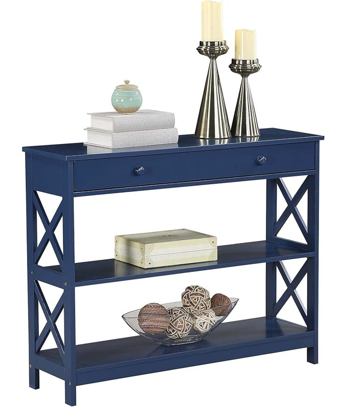 Console rectangulaire en MDF avec tiroirs; tablettes, H 31,50 po x l 12 po x P 39,50 po, Bleu / bleu