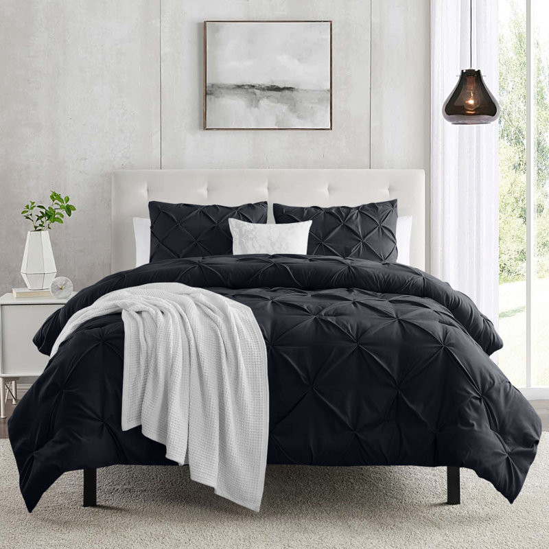 Microfiber Solid Colour Duvet Cover Set with Pillowcases, Black, Super King Duvet Cover + 2 Super KingPillowcases