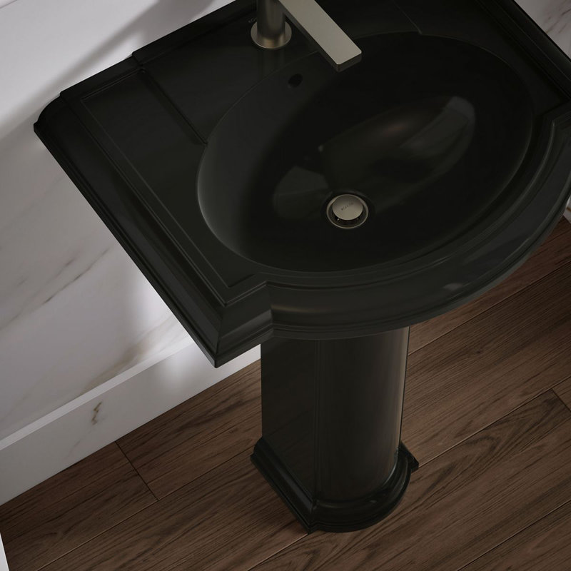Devonshire Ceramic 25" Pedestal Bathroom Sink with Overflow, Black Black, Single Hole Faucet