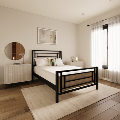 Gloaming Complete Bed with Metal Profile & Platform (Wood Slats) by 17 Stories