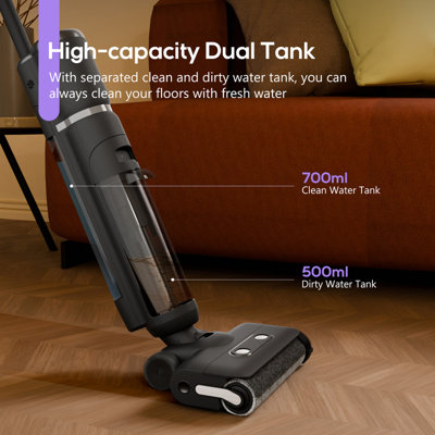 Cordless Wet Dry Vacuum, Smart Mop Cleaner for One-Step Cleaning for Hard Floors, Detachable Space Saving Design Vacuum Cleaner with LED Display and Self-Cleaning System