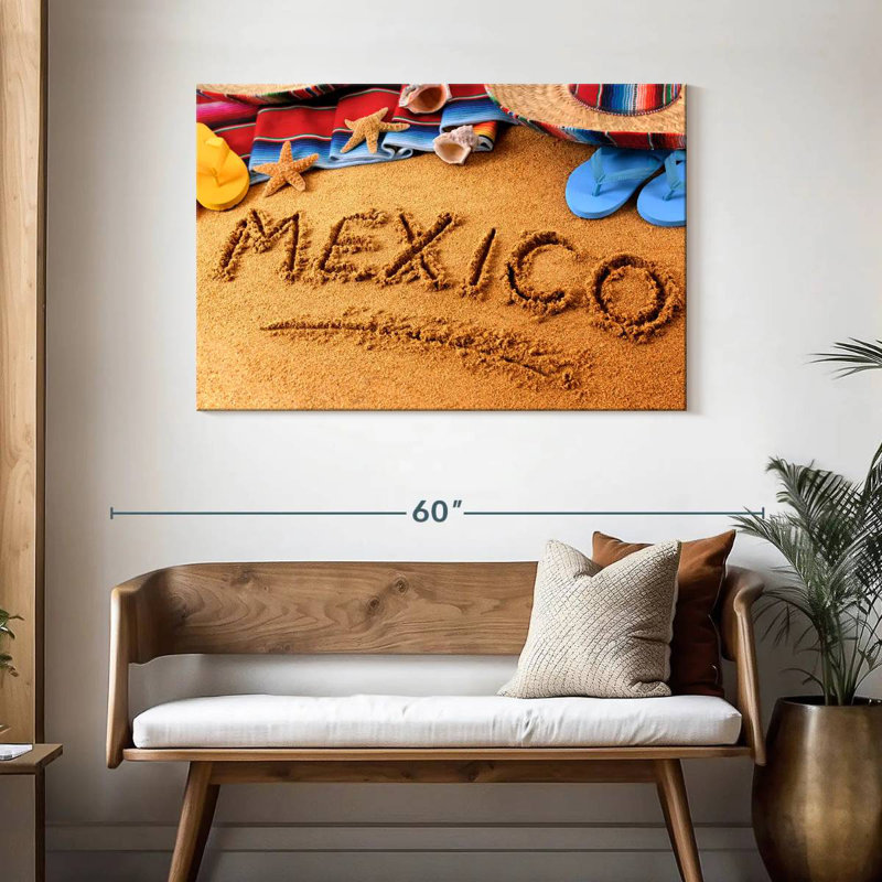 Tergel, Mexique, plage, sable, écriture, H 30 po x l 45 po