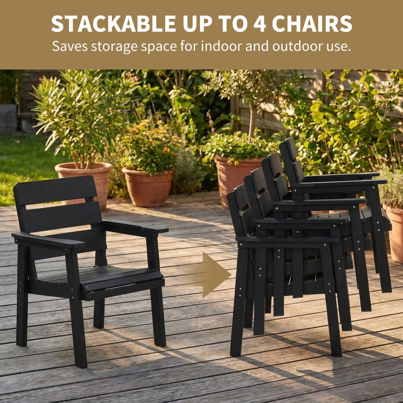 All-weather Patio Chairs With Armrests Patio Dining Chair Set Of 2, Black