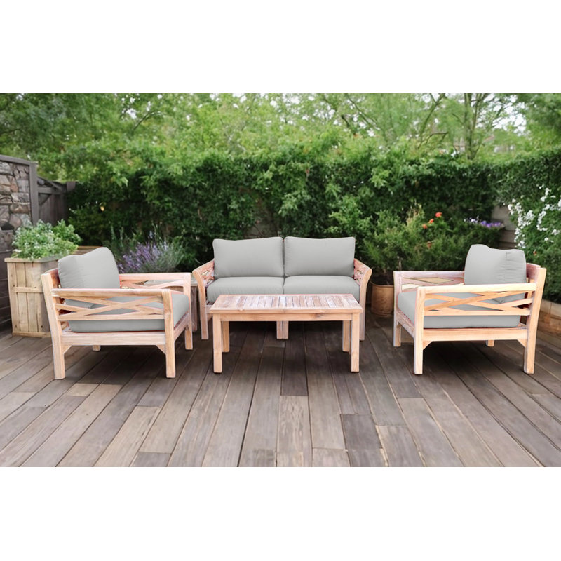Monterey Outdoor Teak Conversation Set, 4 Pcs:  Loveseat,Chair,Cushion,Table, Granite