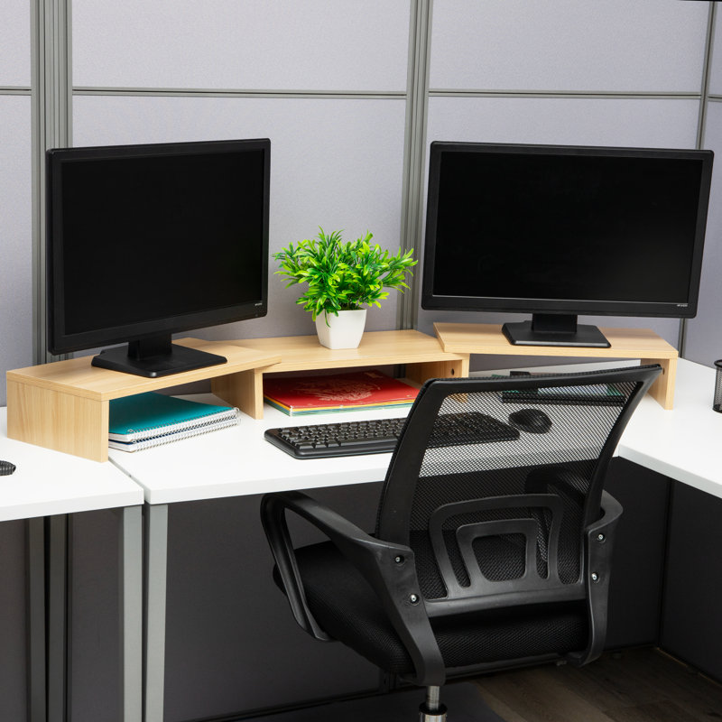  Support double écran, organisateur de bureau, support pour ordinateur portable, bureau, panneau de fibres à densité moyenne, L 51,25 po x l 9,25 po x H 4,75 po