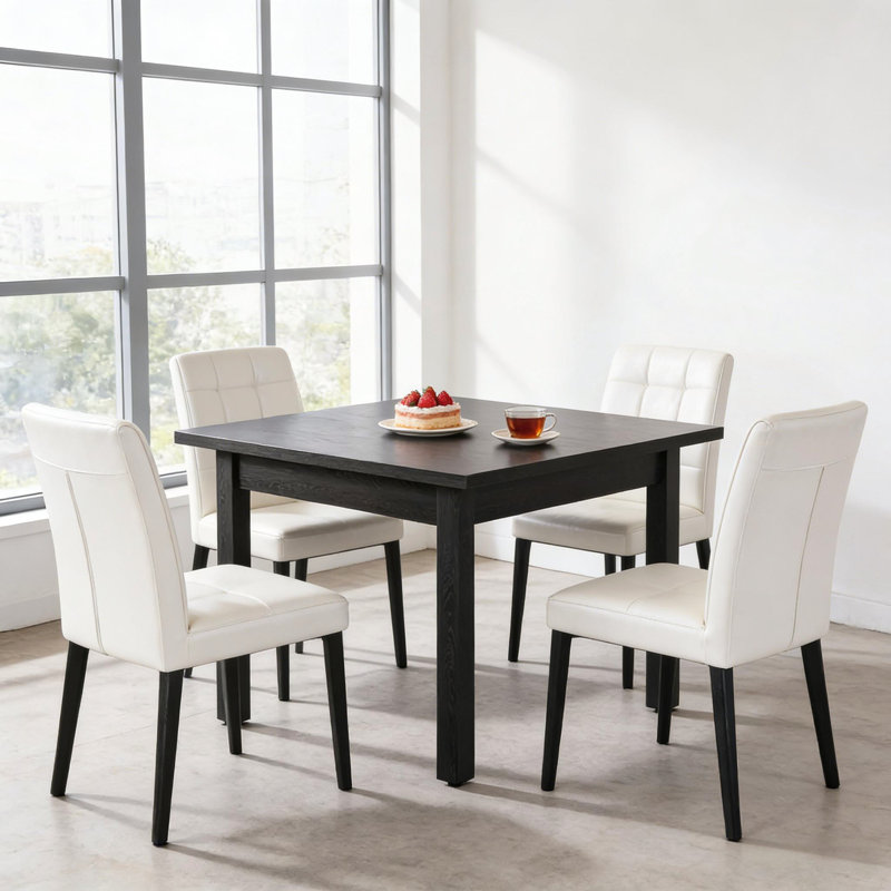 Table de salle à manger carrée de taille moyenne avec finition brun rustique pour les intérieurs modernes et rustiques