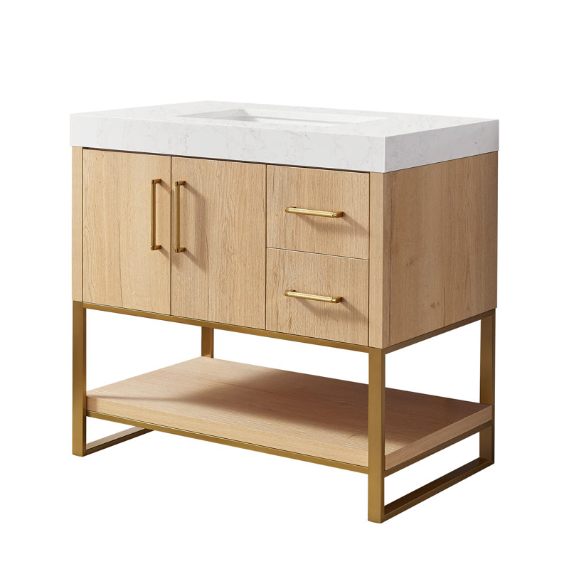 Ensemble de meuble-lavabo simple 36 po Cataleya, Doré / chêne