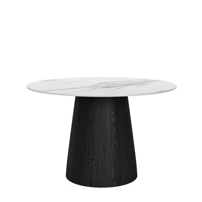 Table de cuisine ronde de 39 pouces avec piédestal noir, ton gris, 4 places assises, style rétro, pierre frittée à chaud, base en bois d'hévéa naturel, salle à manger 38,29 pi