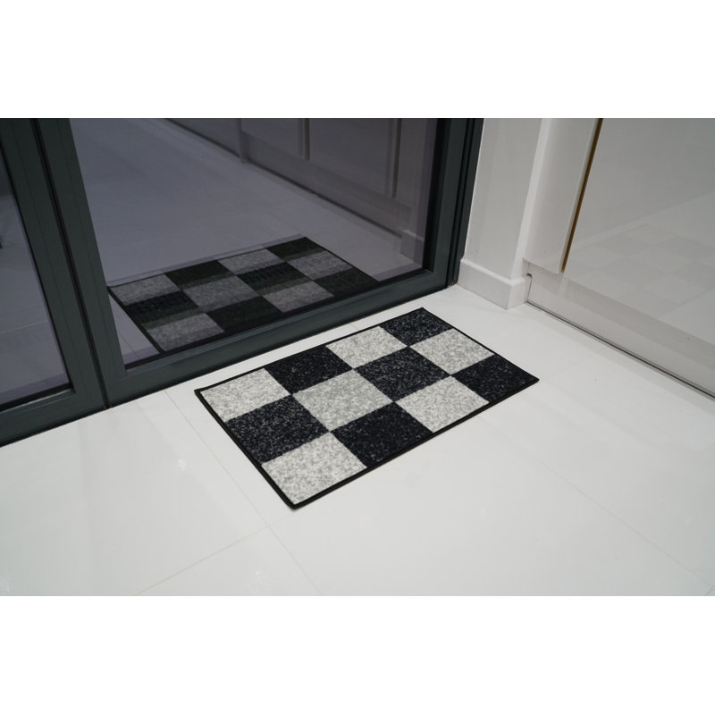 Mistie Non-Slip Geometric Indoor Doormat, Black/White, Rectangle 57 x 90cm