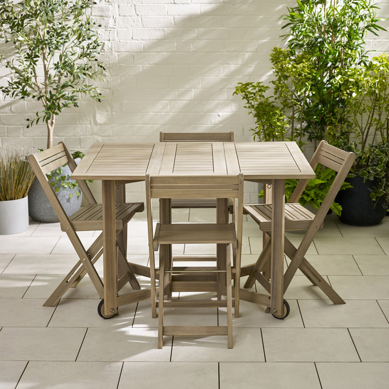 Meilani Wooden Garden 4 Seater Dining Table And Chairs Set - Square Table Modern Patio Dining Set