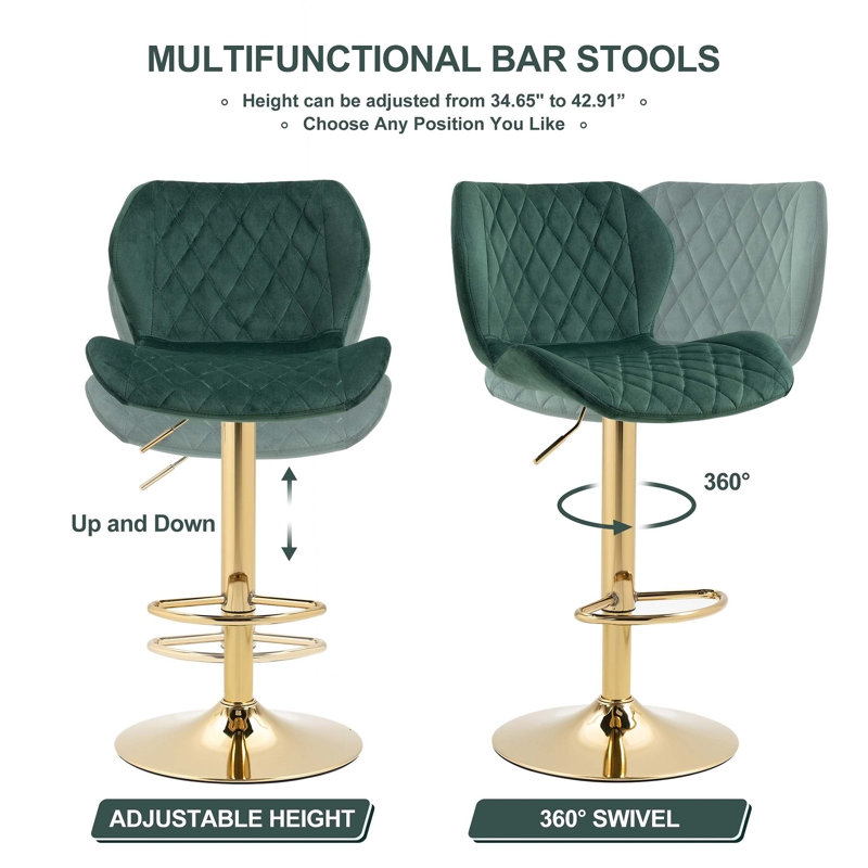 Tabouret de comptoir pivotant et réglable en hauteur Jeptha, Vert