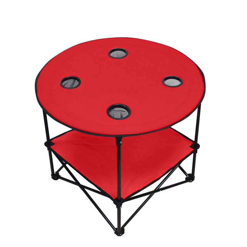 Red Polyester Round Folding Outdoor Table with Mesh Cup Holders