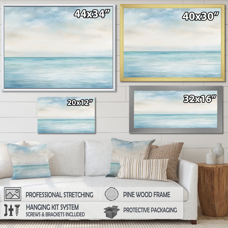 «Ocean Minimalisme» Horizon Charm I - art encadré océan, H 24 po x l 32 po x P 1 po, Cadre doré simple