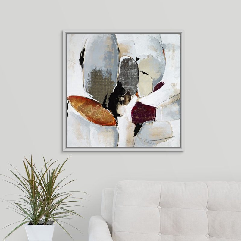 «Lost in the Moment», peinture sur toile, H 21,7 po x l 21,7 po x P 1,75 po, Cadre flottant blanc