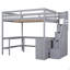 Lit mezzanine double avec bureau intégré en forme de L et tablettes de rangement à trois niveaux, et escalier de rangement attaché-1134406331