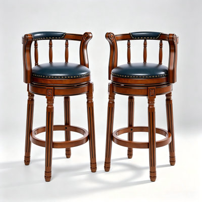 Tabouret de bar en bois recouvert de cuir véritable, hauteur du comptoir, noir, ensemble de 2