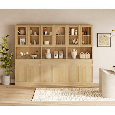 Bibliothèque moderne de 72 po de hauteur avec portes en verre, tiroirs et tablettes réglables, armoire de rangement fermée et tablettes en verre, bibliothèque en bois pour le bureau à domicile