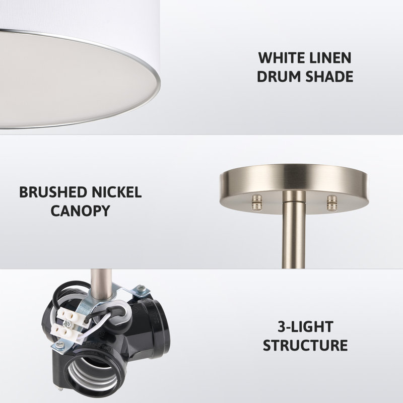 Yaretzi Acrylic Semi Flush Mount, Brushed Nickel, 7.5" H x 18" W x 18" D