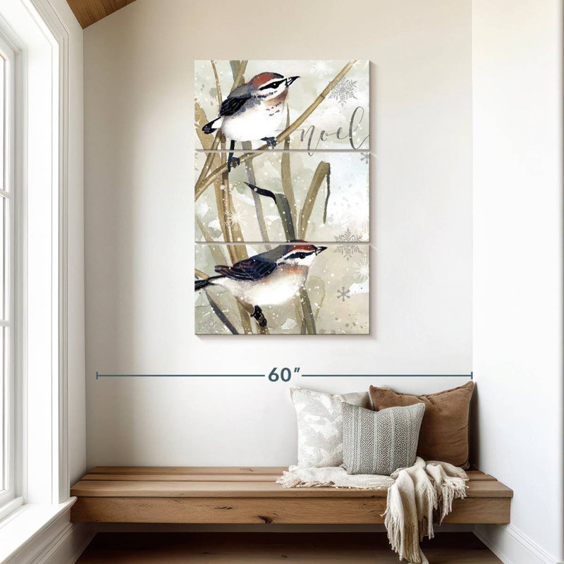 Oiseaux d'hiver, Noel, H 45 po x l 28 po