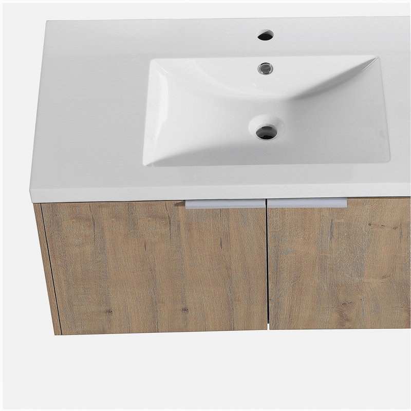 Meuble-lavabo à fixation flottante 36 po avec porte d'évier Design, 2 portes Design, Imitation chêne, 36"