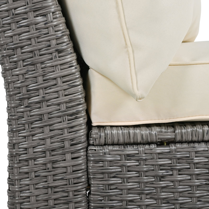 Combinaison en rotin pour 6 personnes avec coussins et table, Beige, Gris