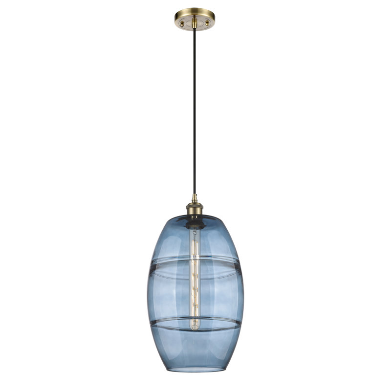 Luminaire suspendu 1 lumière Absalat, H 18,5 po x l 10 po x P 10 po, Bleu princesse, Laiton antique