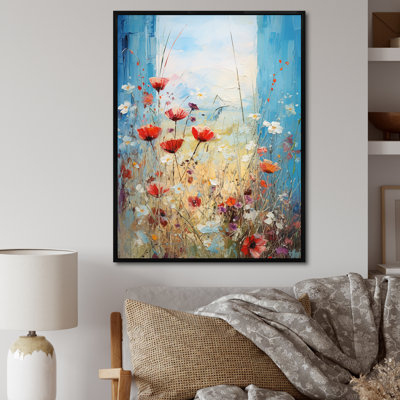 Rouge et blanc «Meadow View II», art mural prairie