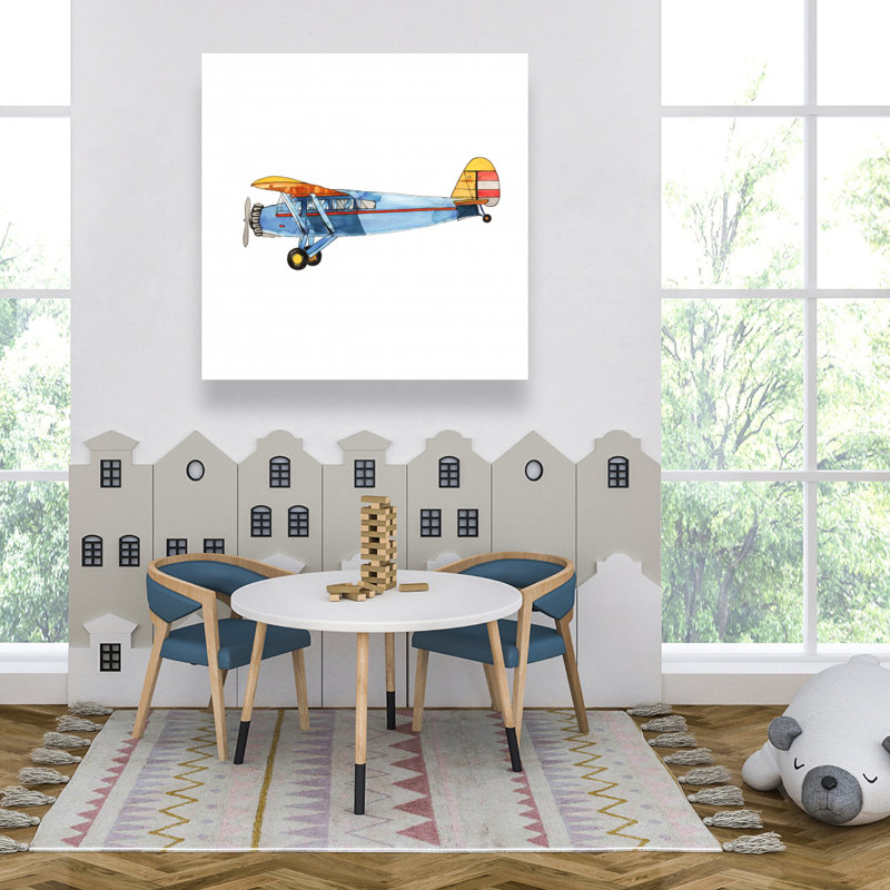 Small Blue Plane Canvas | Blue Aviation Bedroom Decor