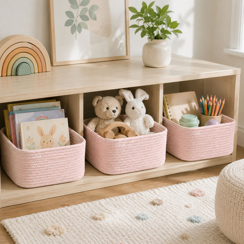 Ensemble de 3 petits paniers de rangement en corde de coton tressée