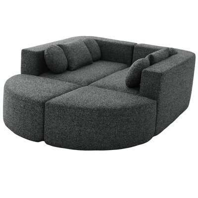 Boneless Modular Sectional 114.9" With Curved - End Modules, 24.4 Inch Deep Seating, And Boucle Upholstery For Primary Living Space, 6 Seats, Black Combined Construction, Room,
