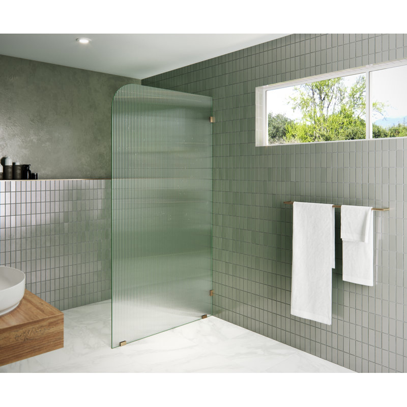 Aurora 40 in. x 78 in. Fully Frameless Fluted Radius Single Fixed Shower Panel, Right, Brushed Bronze