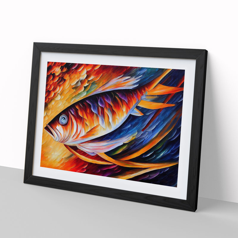 XH1022-3864X Fish Vol.2 Abstract 1 Piece Single Picture Frame Painting, 25cm H x 34cm W x 2cm D, Black