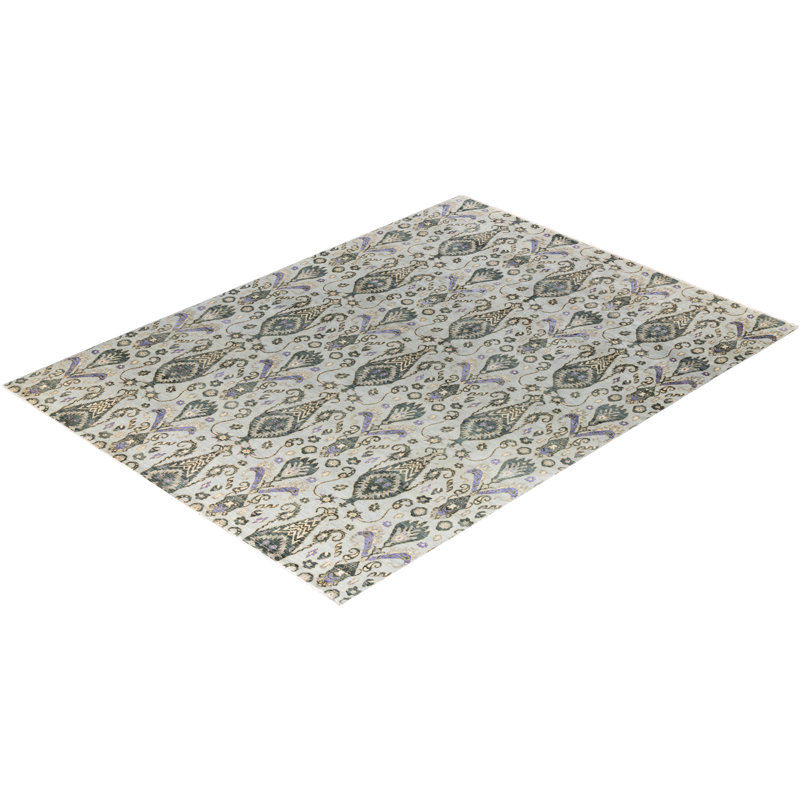 Tapis noué à la main unique en son genre Brazier - gris, 9 pi 0 po x 12 pi 2 po