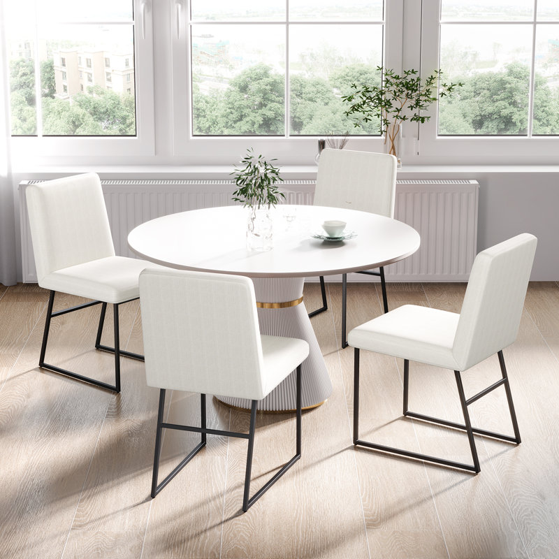 Set Of 4 Ivory White Linen Dining Chairs – 15.6" Seat Height, Breathable Upholstered Fabric, Armless Design, Elegant Chairs For Dining Room, Restaurant, Or Home Gatherings