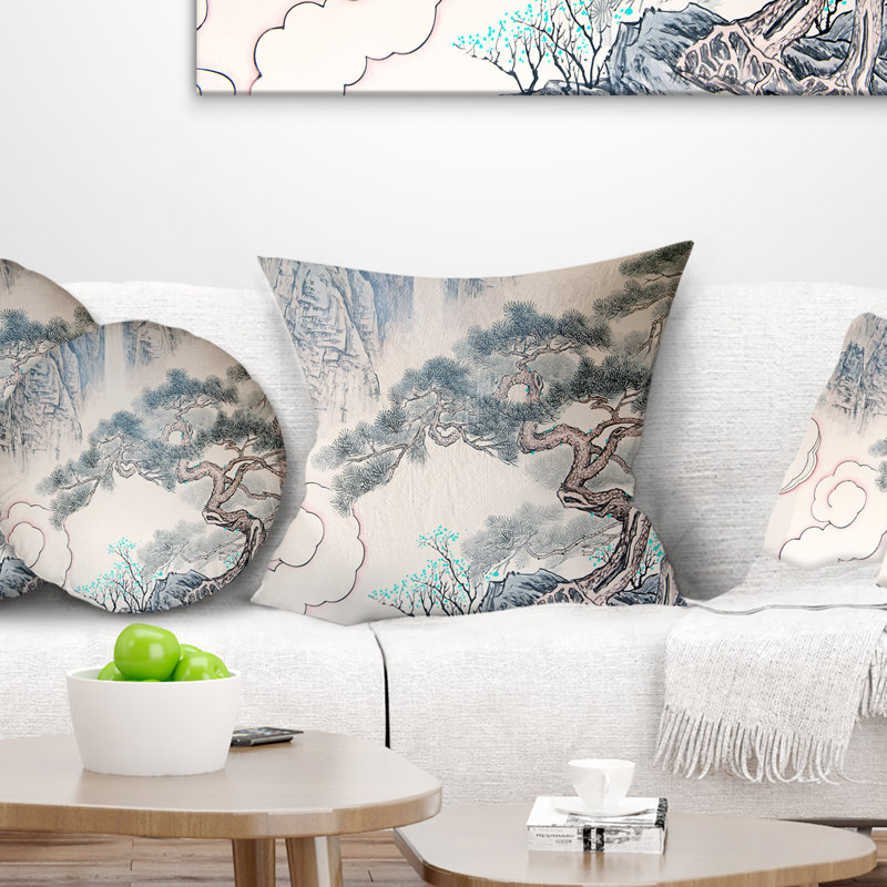 Coussin à imprimé floral chinois, 18 po x 18 po, Coussin décoratif