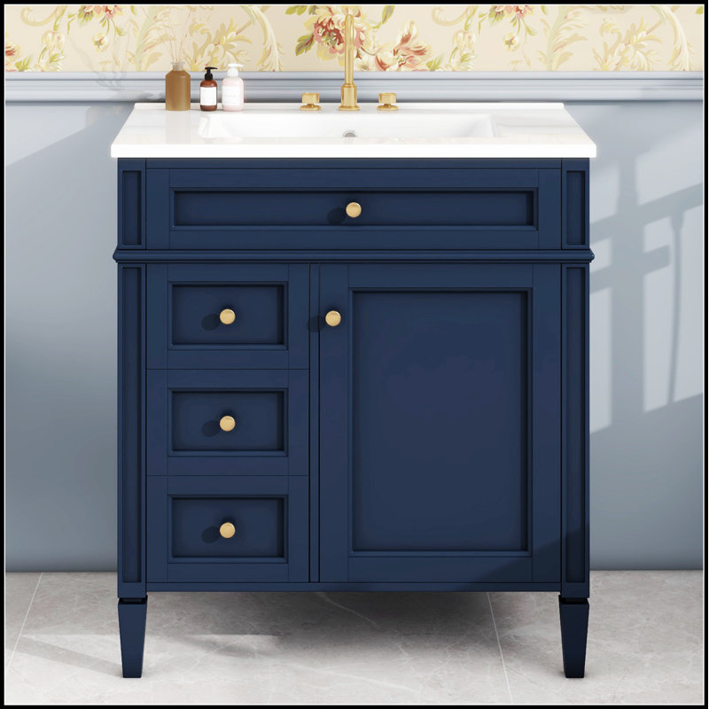 Meuble-lavabo moderne de 30 po avec lavabo supérieur, 2 tiroirs et tiroir basculant pour un rangement efficace et une conception élégante