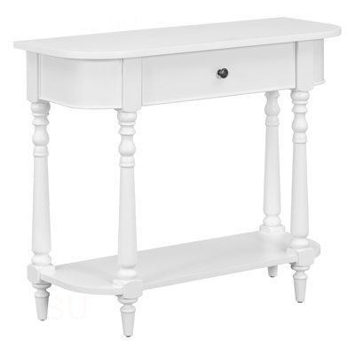 Narrow Console Table With Curved Corner, Retro Entryway Table With Top Drawer And Open Shelf, Sofa Table Console Tables For Entryway, Hallway And Livi