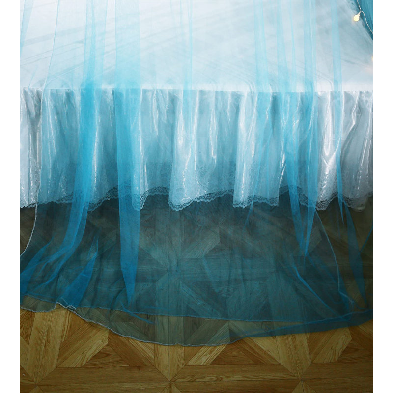 Blue and White Double Layer Princess Bed Canopy with LED Lights