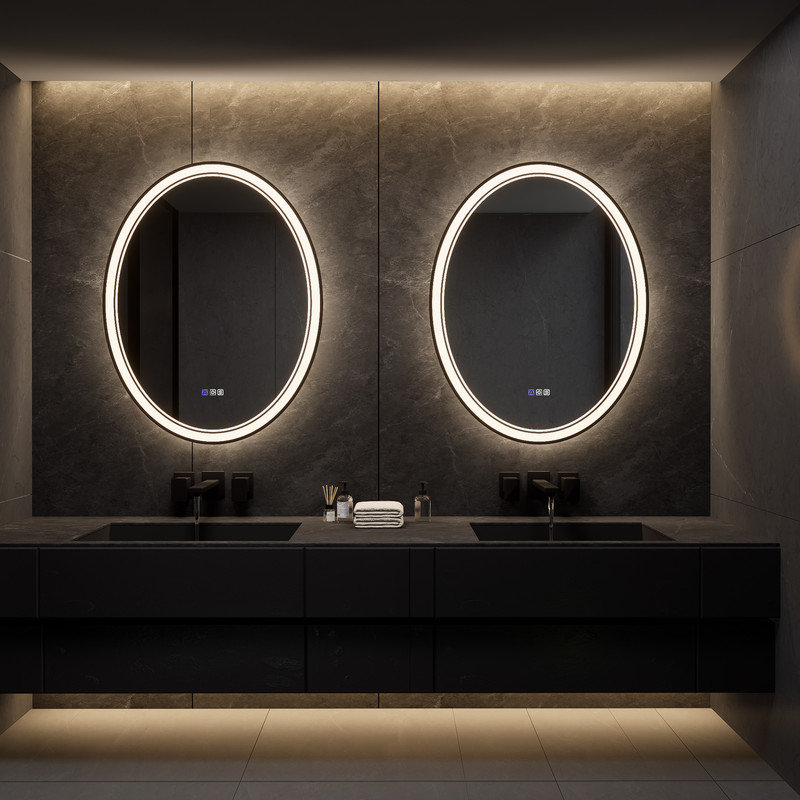Élégant miroir de salle de bain à DEL avec options de gradation et de désembuage, 36 po x 28 po, Ovale
