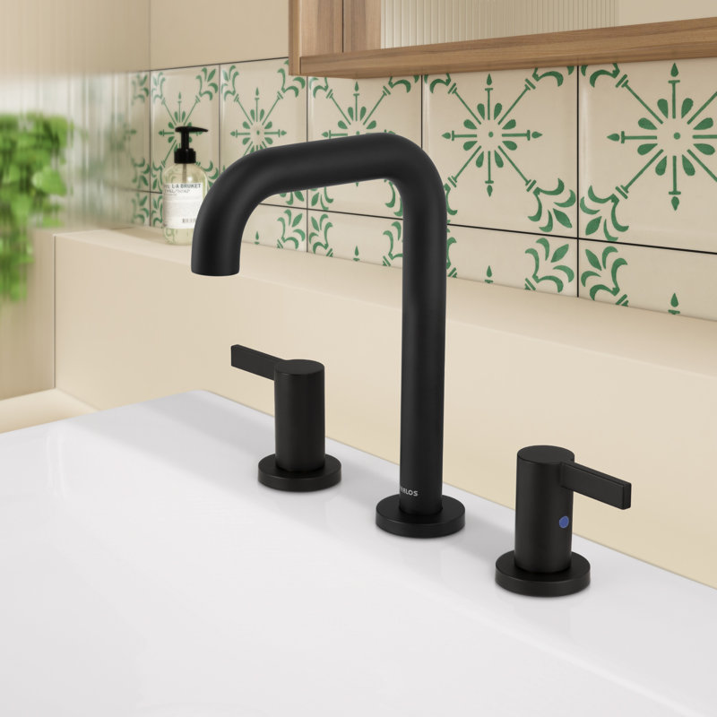 Robinet de salle de bain surdimensionné à 2 poignées avec conduites d'alimentation en eau, Noir mat