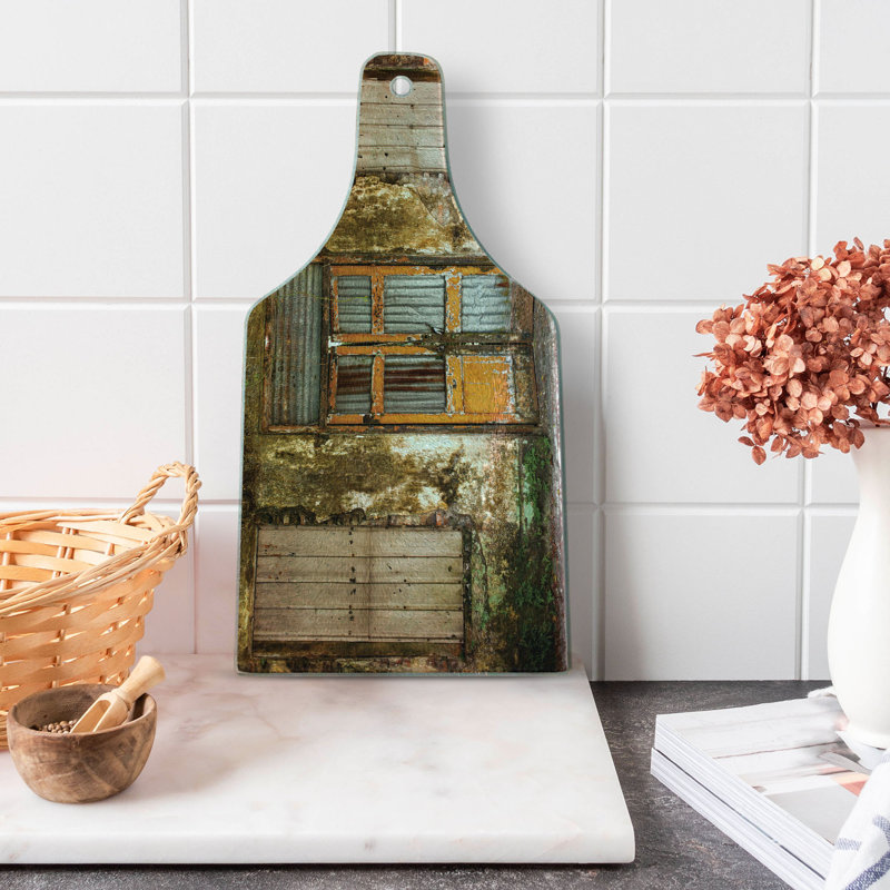 Ambesonne Rustic Tempered Glass Cutting Board Grunge Old Door Multicolor