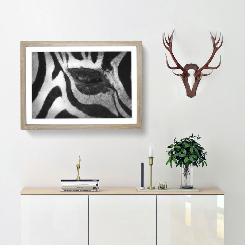 The Eye of a Zebra - Picture Frame Painting Print, 62cm H x 87cm W x 2cm D, Oak Framed